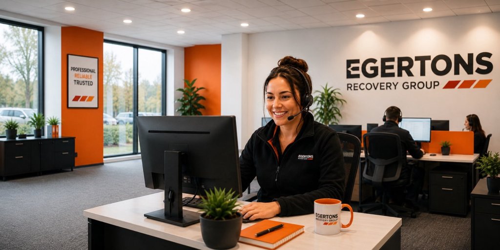 Egertons call handler wearing a headset at her desk in the control room.