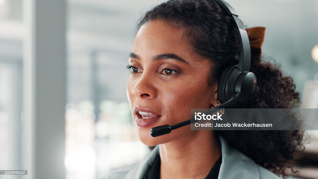 Call handler wearing a headset.