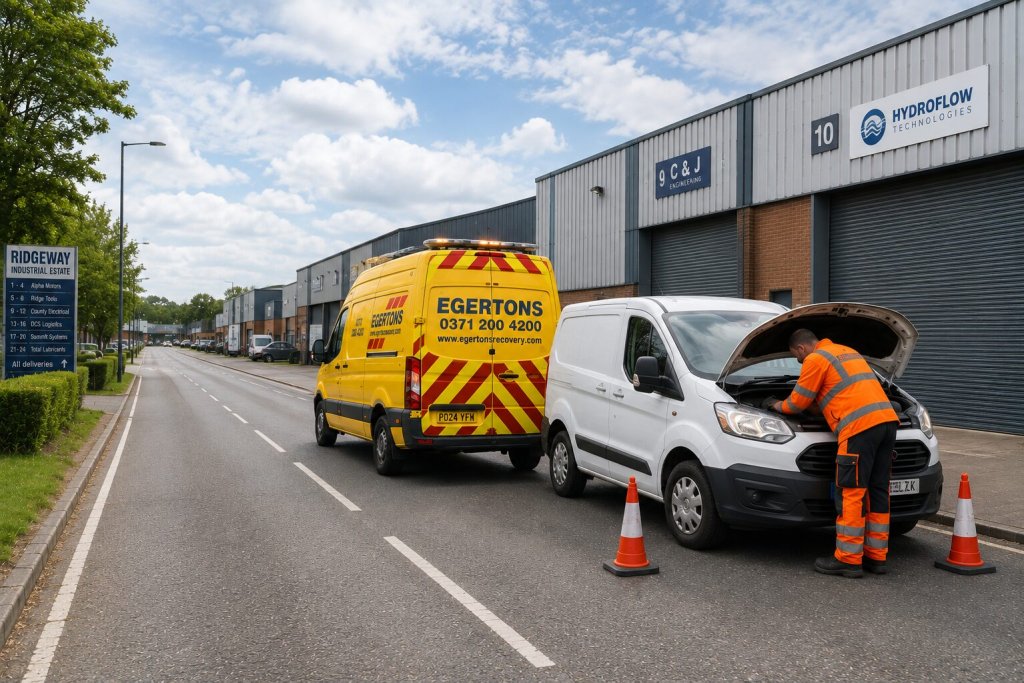 Egertons technician repairing a van at the roadside.